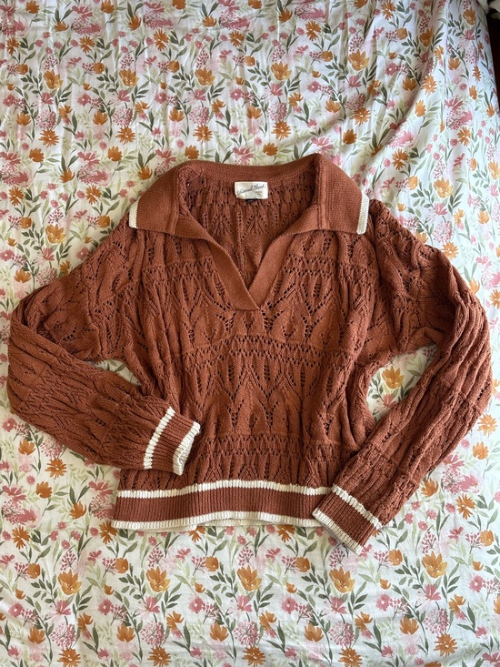 Universal Thread Sweaters - Universal Thread Long Sleeve Open Knit Sweater Size M Brown White Stripes Fall